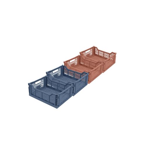 Lot 4 Caisses De Rangement Pliables Bleu, Terracotta 27 X 17 X 10,5 Cm