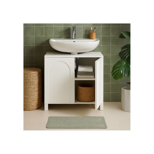 Meuble Sous Lavabo 2 Portes Bois Blanc 80 X 45 X 80 Cm