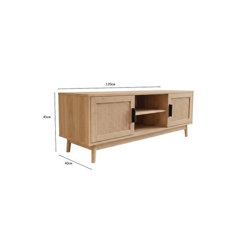 Meuble Télé En Bois Cannage 120 X 40 X 45 Cm