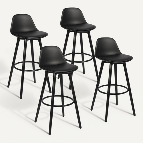 Lot De 4 Tabourets De Bar En Métal Et Plastique Noir 39,5 X 44 X 91 Cm