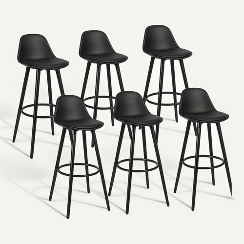 Lot De 6 Tabourets De Bar En Métal Et Plastique Noir 39,5 X 44 X 91 Cm