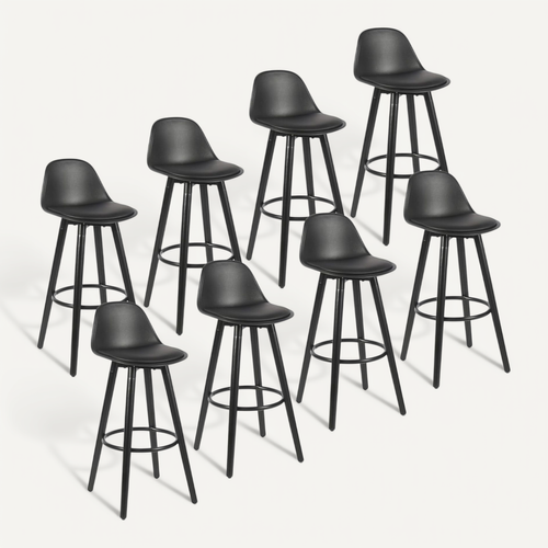 Lot De 8 Tabourets De Bar En Simili Noir 39,5 X 44 X 91 Cm