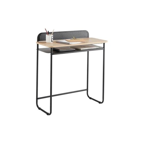 Bureau Avec 1 Étagère En Bois Naturel Et Métal Noir 80 X 37 X 86 Cm