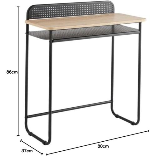 Bureau Avec 1 Étagère En Bois Naturel Et Métal Noir 80 X 37 X 86 Cm