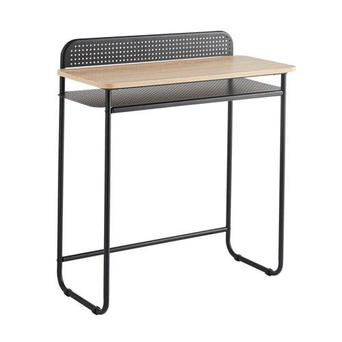 Bureau Avec 1 Étagère En Bois Naturel Et Métal Noir 80 X 37 X 86 Cm
