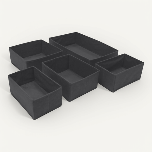 Lot De 5 Organisateurs De Tiroirs En Tissu Noir 44 X 25 X 11 Cm