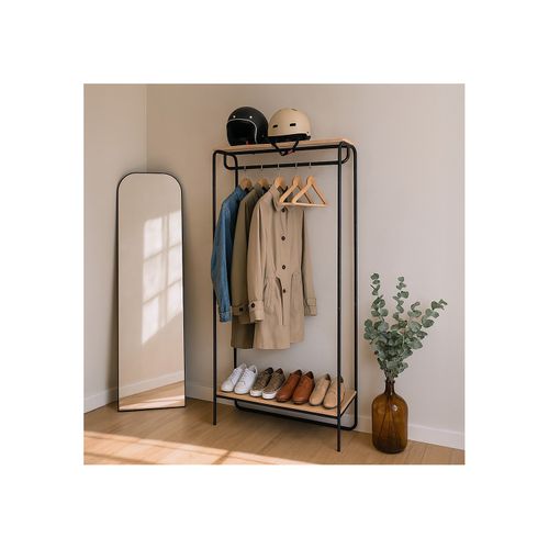 Portant à Vêtements étagère Métal Noir Et Bois 80 X 45 X 170 Cm