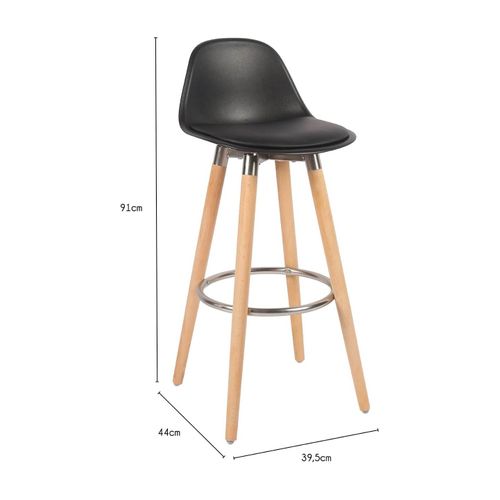 Lot De 2 Tabourets De Bar Noir Pieds Bois De Hêtre 39,5 X 44 X 91 Cm