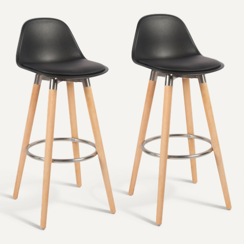 Lot De 2 Tabourets De Bar Noir Pieds Bois De Hêtre 39,5 X 44 X 91 Cm