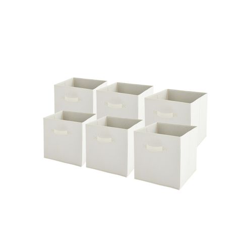 Lot De 6 Paniers Pliables En Tissu Blanc 27 X 27 X 27 Cm