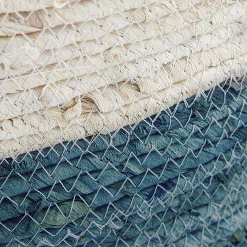 Panier De Rangement Paille Tressée Naturel Et Bleu 42 X 32 X 24 Cm
