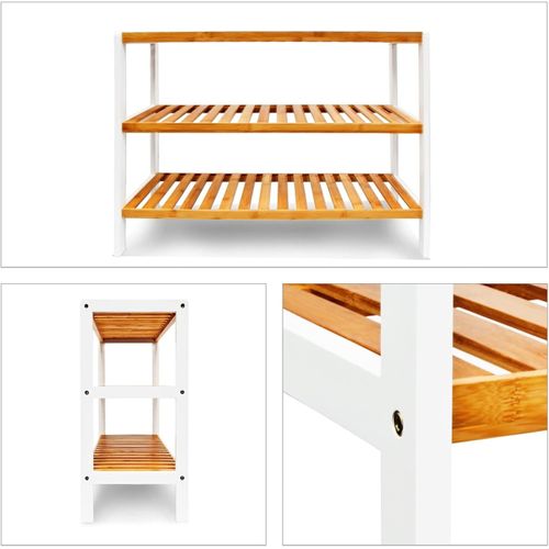 étagère à Chaussures 3 Niveaux Bambou Blanc 69,5 X 26 X 54,5 Cm