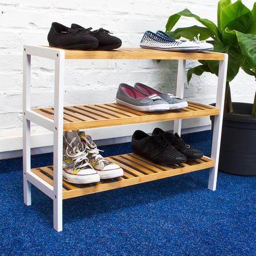 étagère à Chaussures 3 Niveaux Bambou Blanc 69,5 X 26 X 54,5 Cm