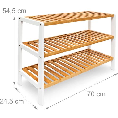 étagère à Chaussures 3 Niveaux Bambou Blanc 69,5 X 26 X 54,5 Cm