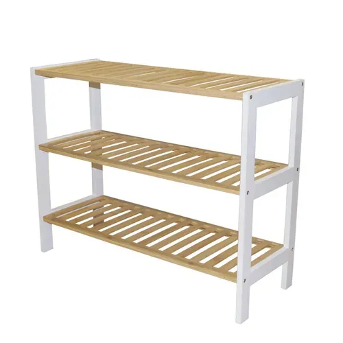 étagère à Chaussures 3 Niveaux Bambou Blanc 69,5 X 26 X 54,5 Cm