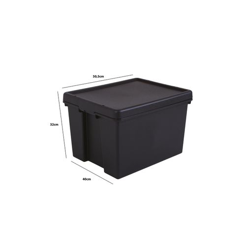 Lot 5 Boîtes Stockage En Plastique Noir 40 X 50,5 X 32 Cm 45l