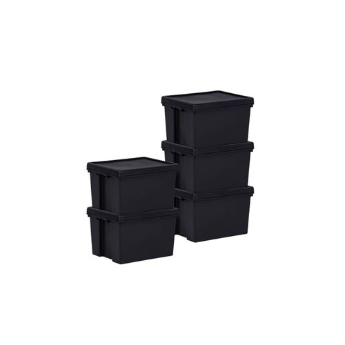 Lot 5 Boîtes Stockage En Plastique Noir 40 X 50,5 X 32 Cm 45l