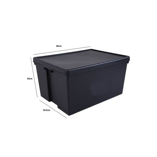 Boîte Stockage En Plastique Noir 59,5 X 80 X 42 Cm 150l