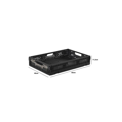 Lot 3 Bacs De Rangement Pliables En Plastique Noir 40 X 60 X 11,5 Cm