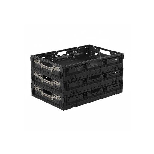 Lot 3 Bacs De Rangement Pliables En Plastique Noir 40 X 60 X 11,5 Cm