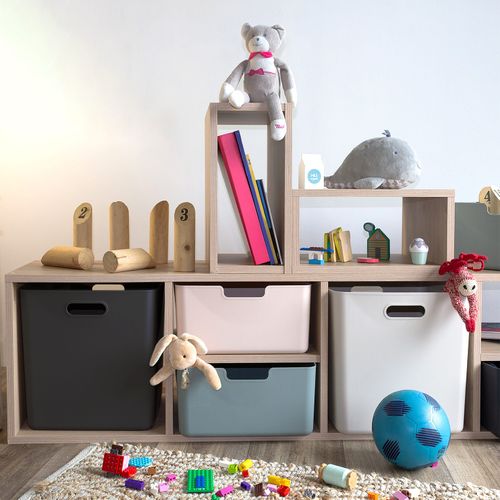 Lot 4 Bacs De Rangement En Plastique Noir 31 X 31 X 31 Cm