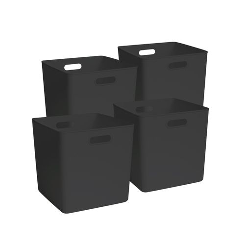 Lot 4 Bacs De Rangement En Plastique Noir 31 X 31 X 31 Cm