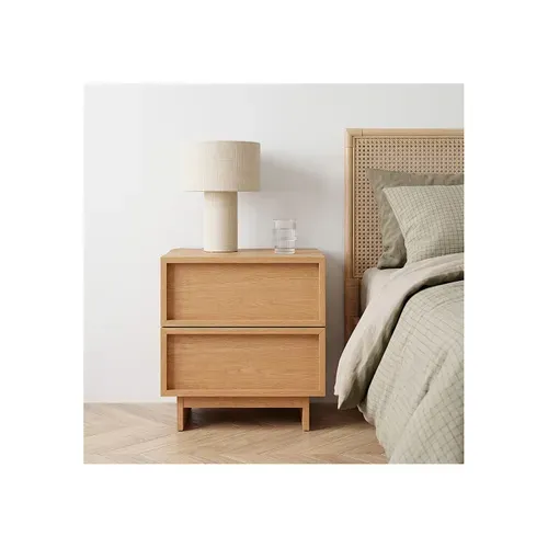Table De Chevet Effet Bois Clair 2 Tiroirs 40 X 38,5 X 45 Cm