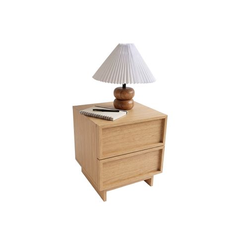 Table De Chevet Effet Bois Clair 2 Tiroirs 40 X 38,5 X 45 Cm