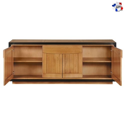 Buffet 4 Portes 225 Cm, En Merisier Massif Fumé