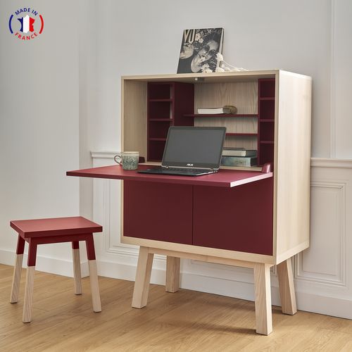 Bureau Secrétaire Avec Rangement De 90 Cm De Large, En Frêne