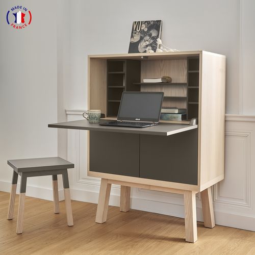Bureau Secrétaire Avec Rangement De 90 Cm De Large, En Frêne