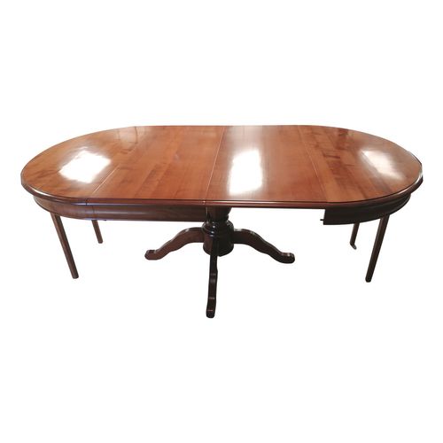 Table Ronde Pied Central 113 Cm, 2 Rallonges, Merisier Massif
