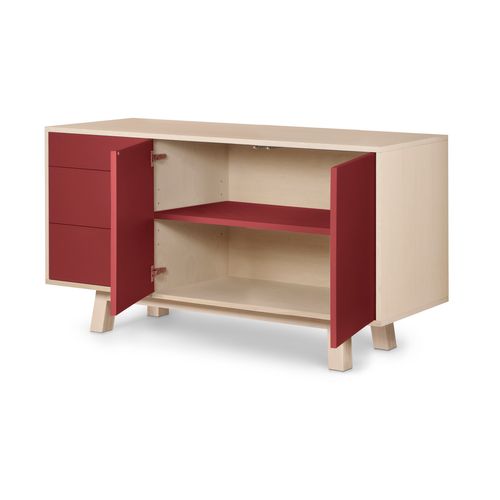 Buffet Bas 2 Portes 3 Tiroirs 140 Cm, En Frêne