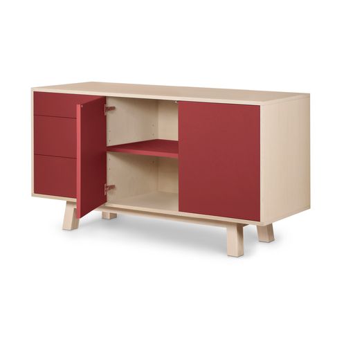 Buffet Bas 2 Portes 3 Tiroirs 140 Cm, En Frêne