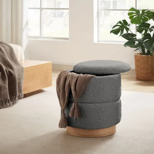 Pouf Coffre Roméo Tissu Bouclette Gris