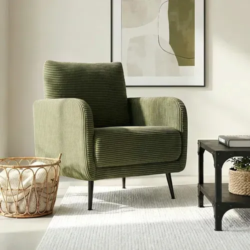 Fauteuil Design Emma Velours Côtelé Vert Sauge
