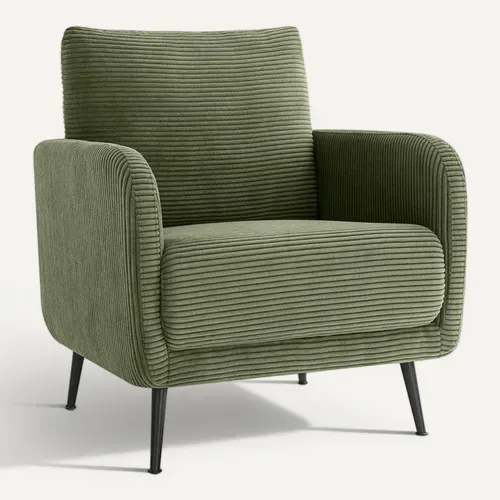 Fauteuil Design Emma Velours Côtelé Vert Sauge