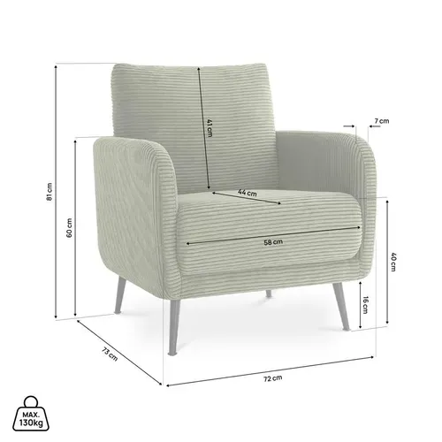 Fauteuil Design Emma Velours Côtelé Vert Sauge