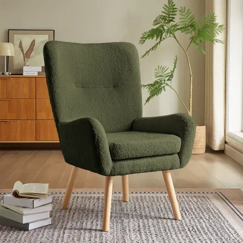 Fauteuil Scandinave Moderne Gaïa Tissu Bouclette Kaki