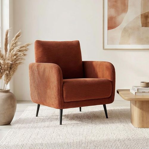 Fauteuil Design Emma Velours Côtelé Terracotta