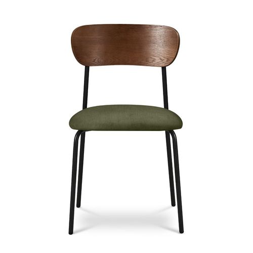 Lot De 2 Chaises Placage Frêne, Velours Côtelé Kaki Et Pieds Métal Noir Olivia