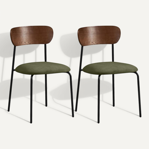 Lot De 2 Chaises Placage Frêne, Velours Côtelé Kaki Et Pieds Métal Noir Olivia