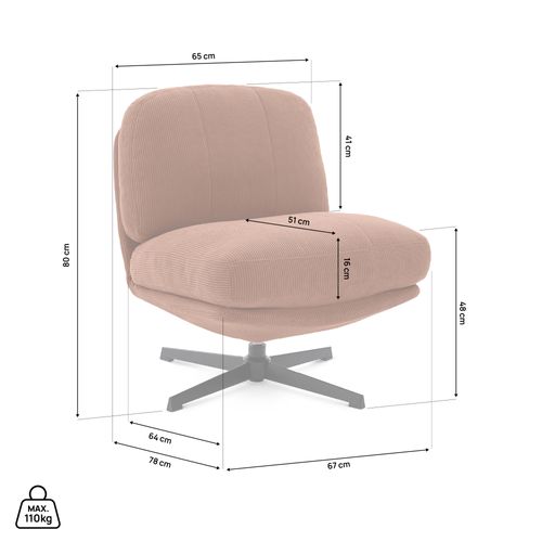Fauteuil Pivotant 360° Velours Côtelé Terracotta Pied Métal Noir Lena