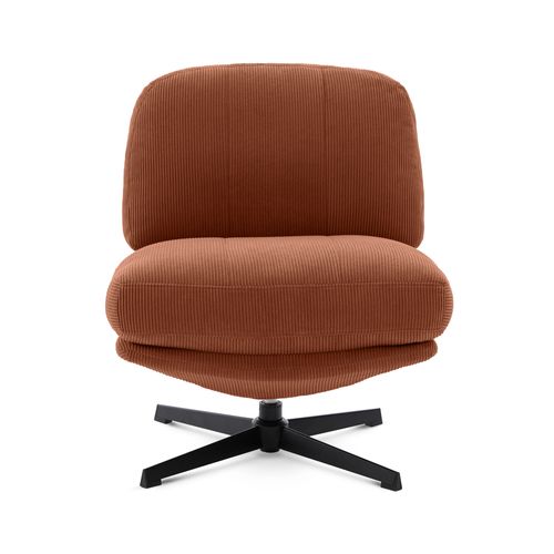 Fauteuil Pivotant 360° Velours Côtelé Terracotta Pied Métal Noir Lena
