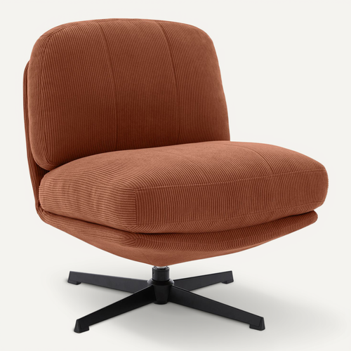 Fauteuil Pivotant 360° Velours Côtelé Terracotta Pied Métal Noir Lena