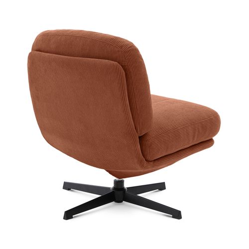 Fauteuil Pivotant 360° Velours Côtelé Terracotta Pied Métal Noir Lena