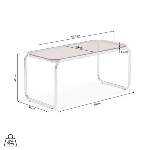 Table Basse Rétro 90cm Verre Trempé Marron Et Structure Chromée Amaya