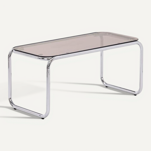 Table Basse Rétro 90cm Verre Trempé Marron Et Structure Chromée Amaya