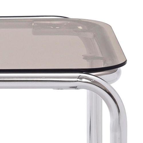 Table Basse Rétro 90cm Verre Trempé Marron Et Structure Chromée Amaya
