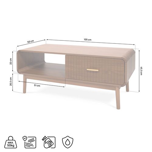 Table Basse Rétro 105cm 1 Tiroir Finition Noyer Milo
